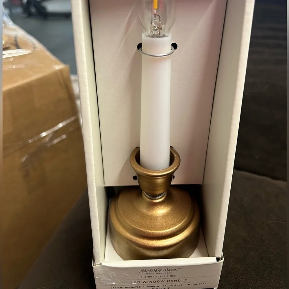 New Flameless Christmas Window Candle with Faux Brass Base from Hearth & Hand